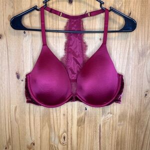 Victoria's Secret Deep Red Satin Lace Bra
